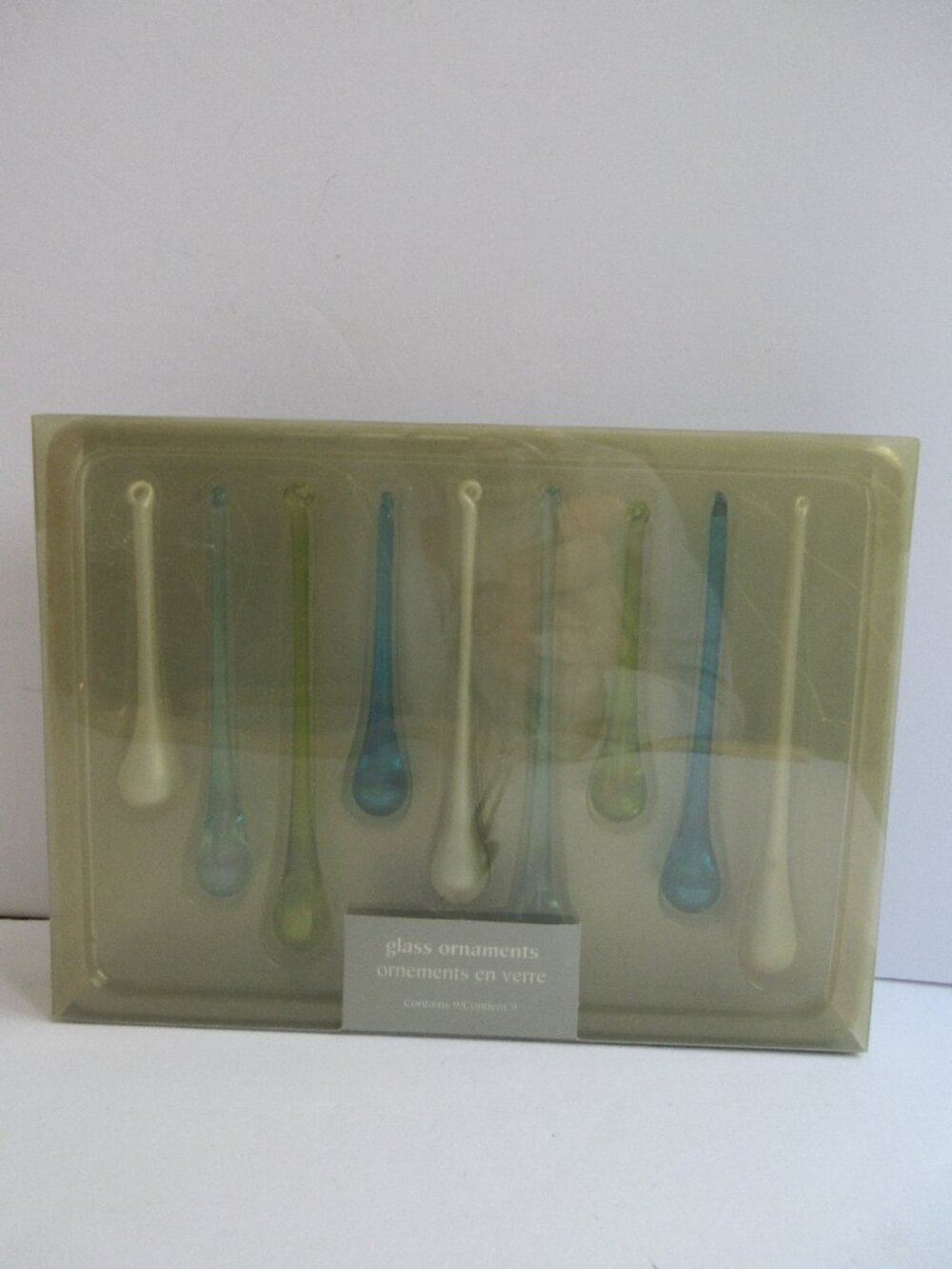 Pier 1 Imports Colored Glass Icicle Tear Drop Christmas Ornaments Set Of 9 NEW